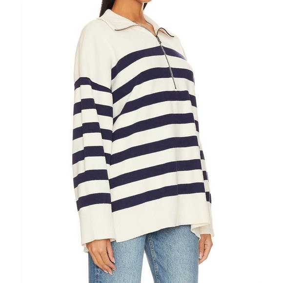 NEW FREE PEOPLE coastal stripe pullover sweater in carbon champagne - Picture 2 of 3